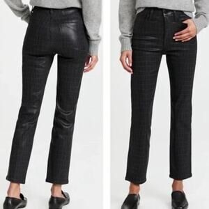 Frame Le Sylvie Slender Straight Jeans in Noir Croc Coated High Rise